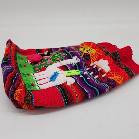 Handmade Inca Peruvian Knit Backpack With Llama & Girl Design Boho Colorful - Picture 3 of 9